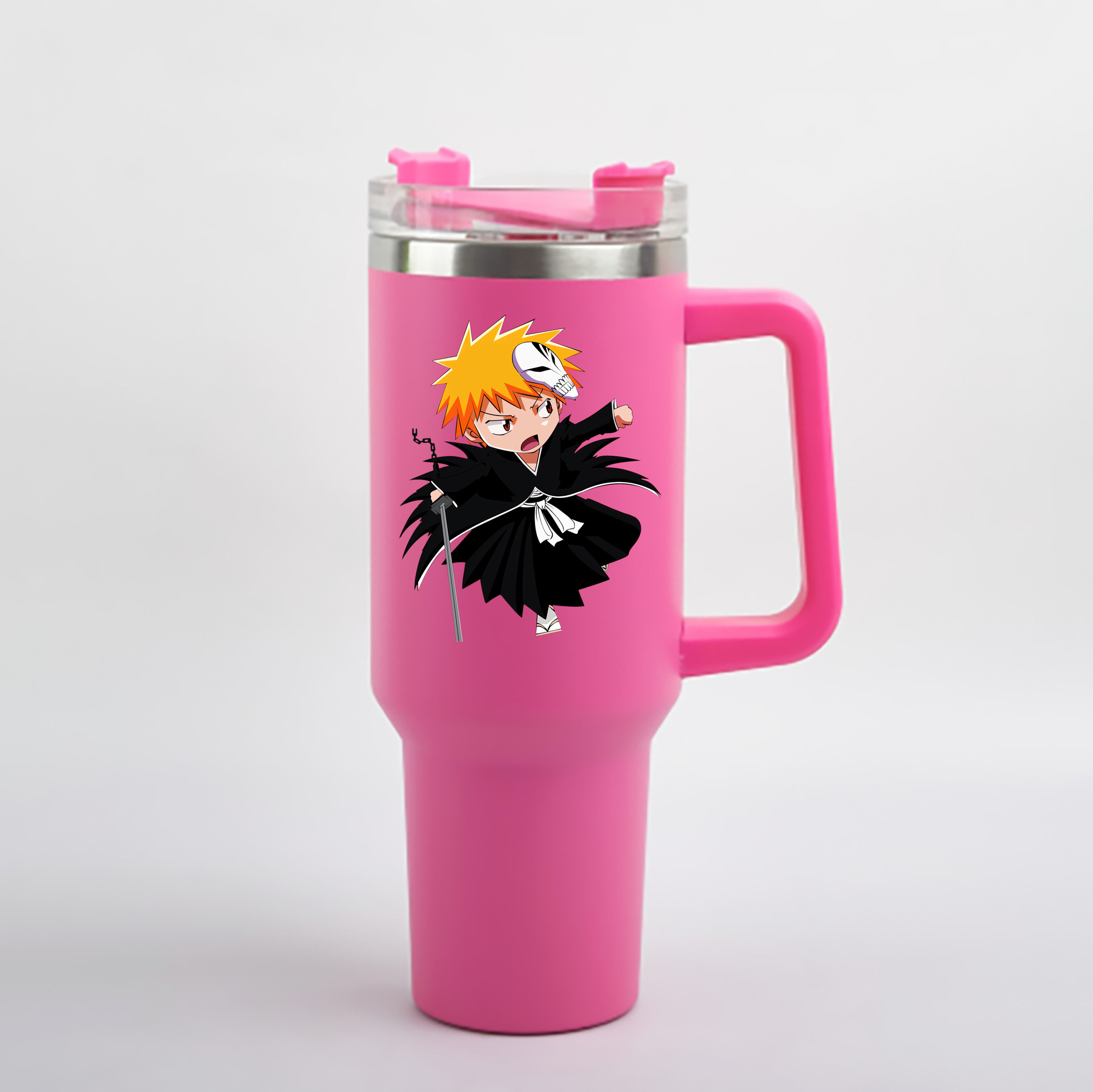 （画像用） ブリーチ 黒崎一護（くろさき いちご）BLEACH Kurosaki Ichigo 1200mL車用タンブラー - クリスタルステッカー（プラスチックストロー付き）